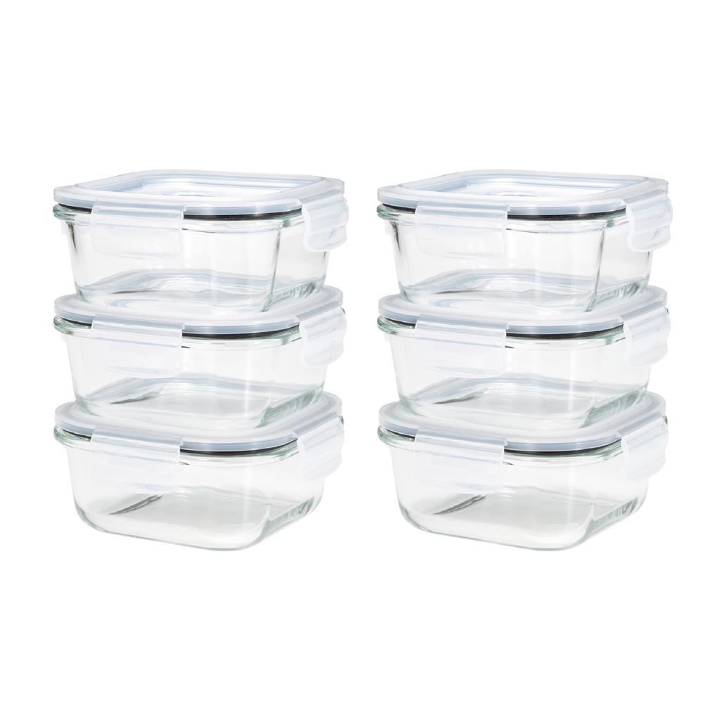CB Japan Glass Storage Set of and Boiling Water Safe Heat-Resistant Containers, Square, 520ml, 6, Microwave, Dishwasher,