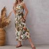 Abito Lungo Estivo in Cotone Stile Inglese con Stampa Floreale Senza Maniche per Donna Albicocca Casual a Vita Alta