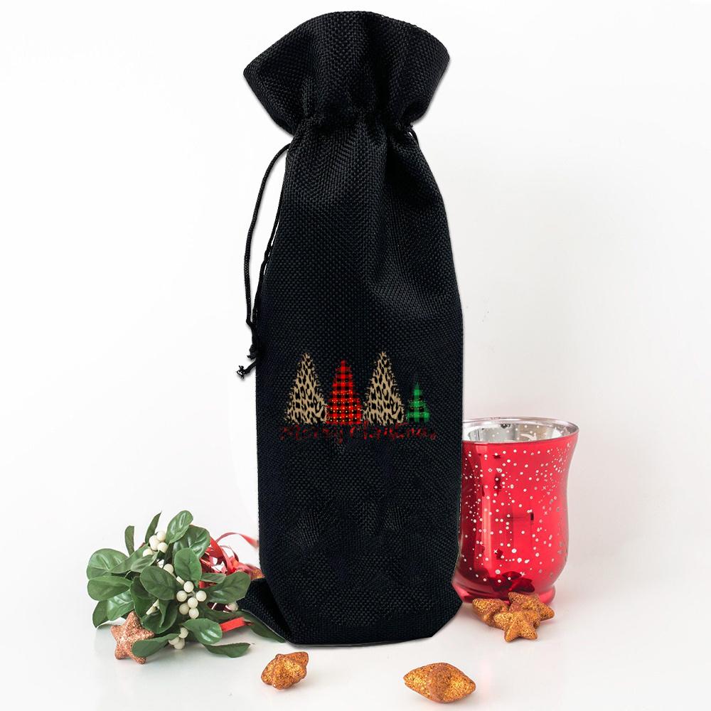 

Merry christmas tree print wine bottle bag Burlap retro dust cover to protect wine bottle Christmas gift for family and friends