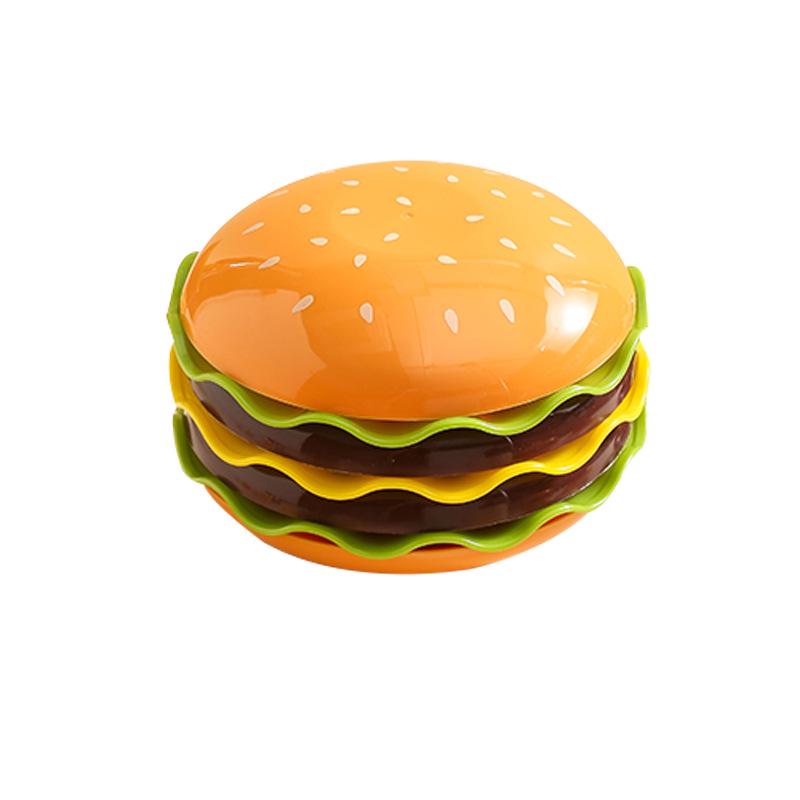 Cute Cartoon Hamburger-Shaped Tableware Set: Salad Bowl, Dessert Plate, and Seasoning Dish.