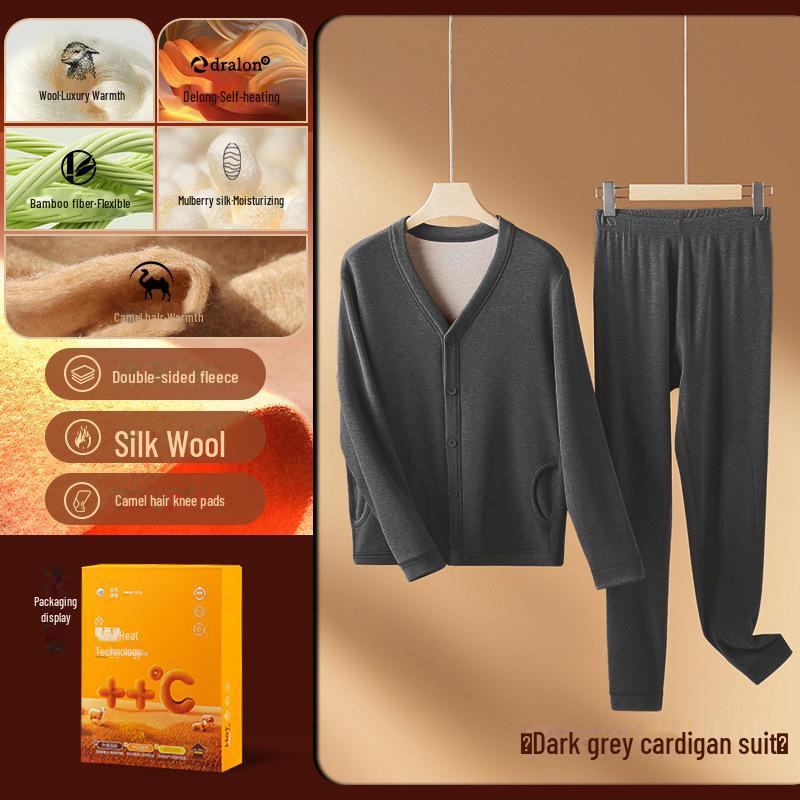 

Мужской кардиган из верблюжьей шерсти и шелка с комплектом термобелья - осень/зима 3XL темно-серого