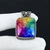 Natural Rainbow Solor Quaraz Gemstone Silver Pendant in 925 Sterling Silver- Handmade Heart Design, Everyday Wear Jewelry, Unique Pendant Gifts