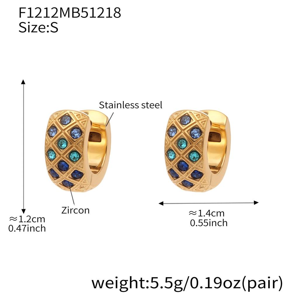 18k Gold-Plated Stainless Steel Plaid Zircon Earrings