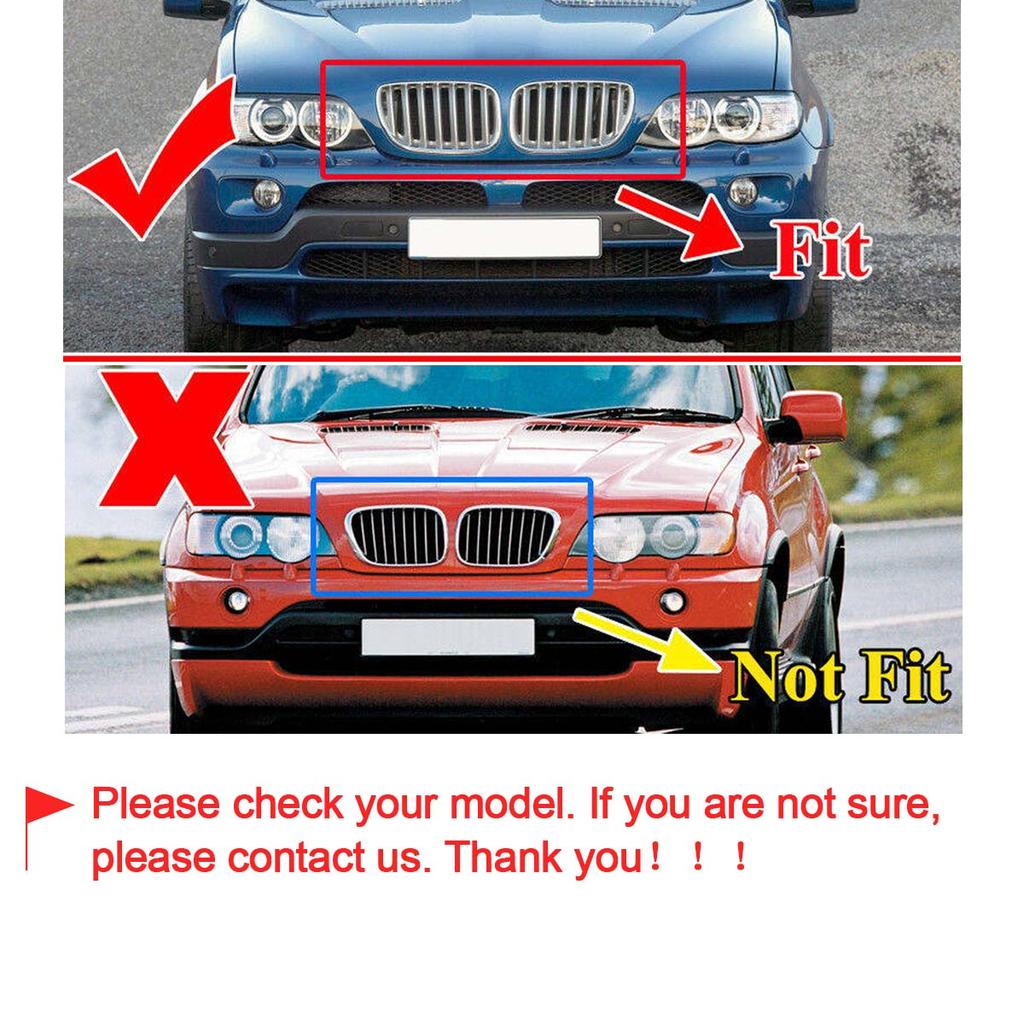 1Pair Car Front Hood Bumper Kidney Grille Grill Single Line Chrome Black For BMW X5 E53 2004 2005 2006 51137113733 51137113734