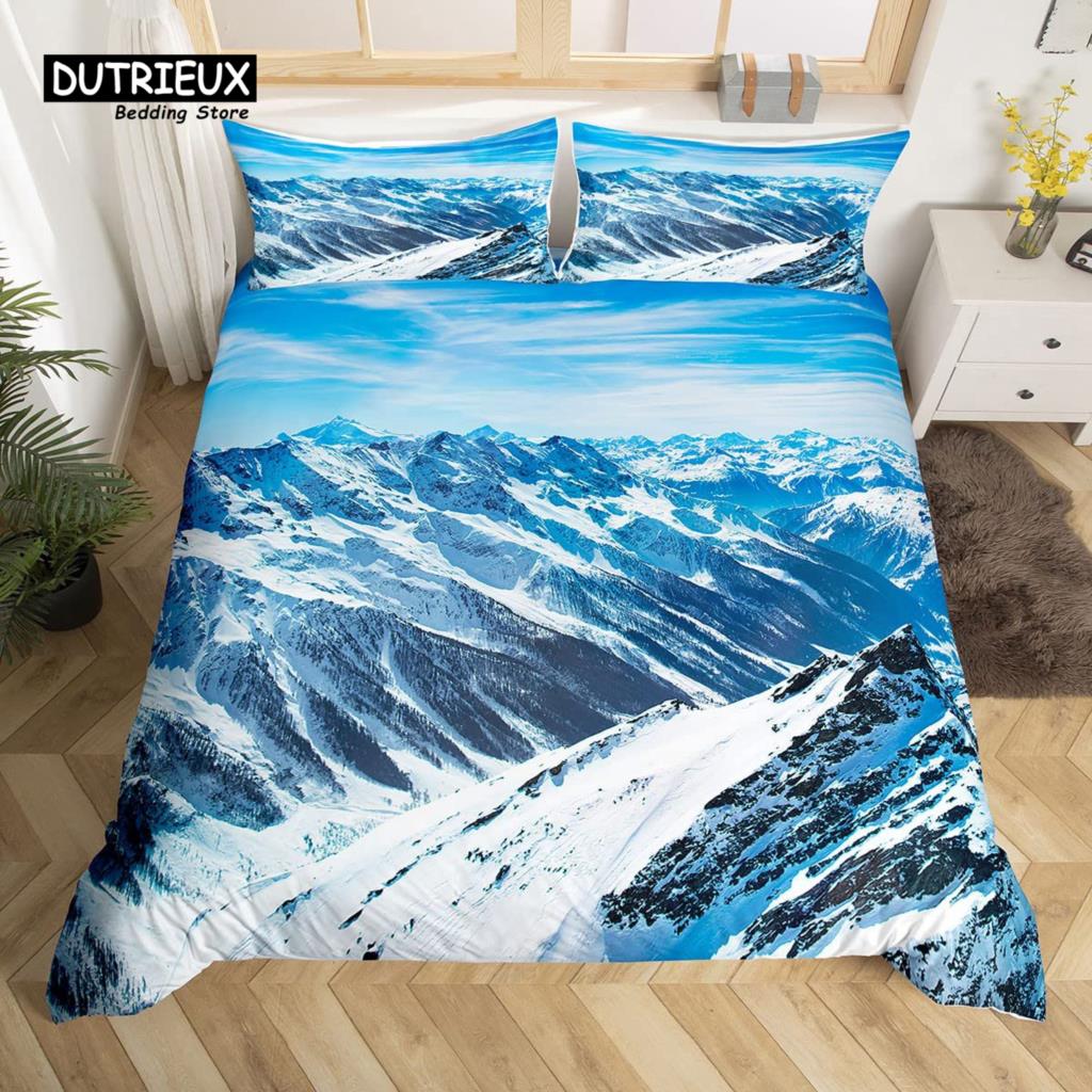Snow Mountain Duvet Cover Set, 3pcs Bedding Set, Soft Comfortable Breathable Duvet Cover, For Bedroom Guest Room Decor