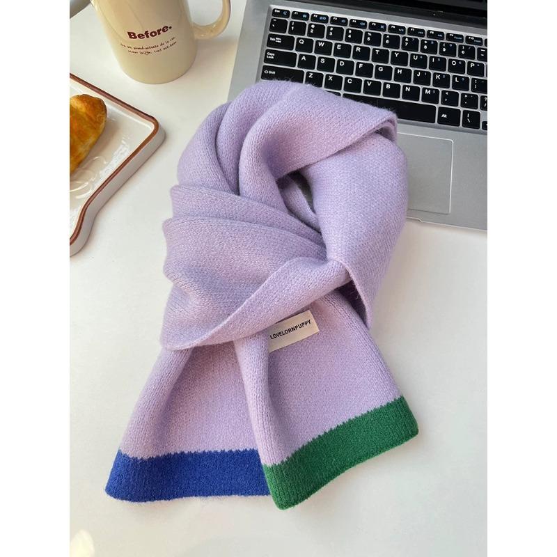 Exquisite Candy Color Dopamine Contrasting Design Soft and Skin Friendly Scarf Woolen Knitted Student Scarf  Cute and Warm in Winter