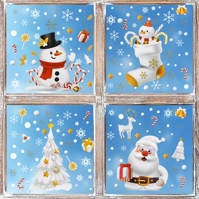 Christmas Snowman Window Stickers Whiite Elk Santa Claus Xmas Tree Glass Wall Sticker Merry Christmas Decor Happy New Year 2025