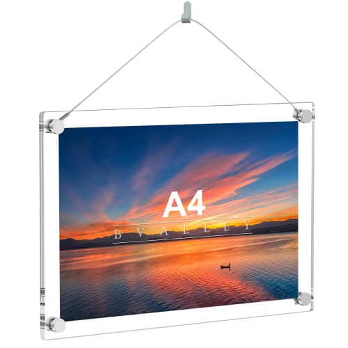 BValley Clear Acrylic Photo Frame, Stand Type, for Pictures and Posters, Horizontal or Vertical Use (210x297mm, A4 Size)