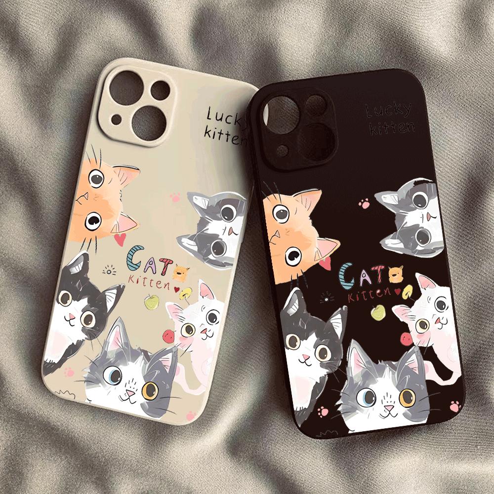 Cute Cartoon Cat Pattern Phone Case For iPhone 16 15 14 13 12 11 Pro Max Mini X XS SE 7 8 Plus 16E Shockproof Soft Cover Fundas