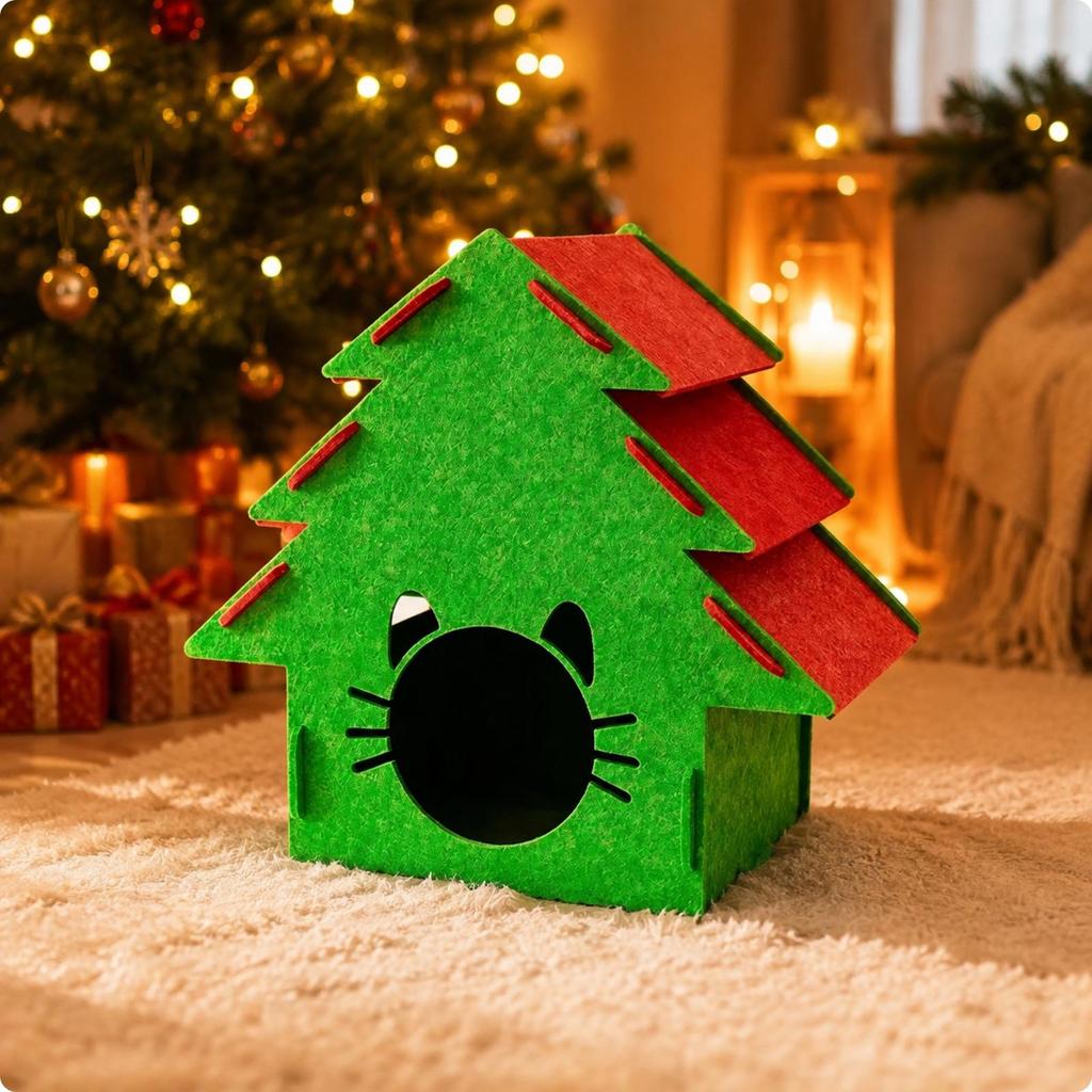 Christmas Tree Shaped Cat House Sturdy for Seasonal Home Décor, Indoor Cats