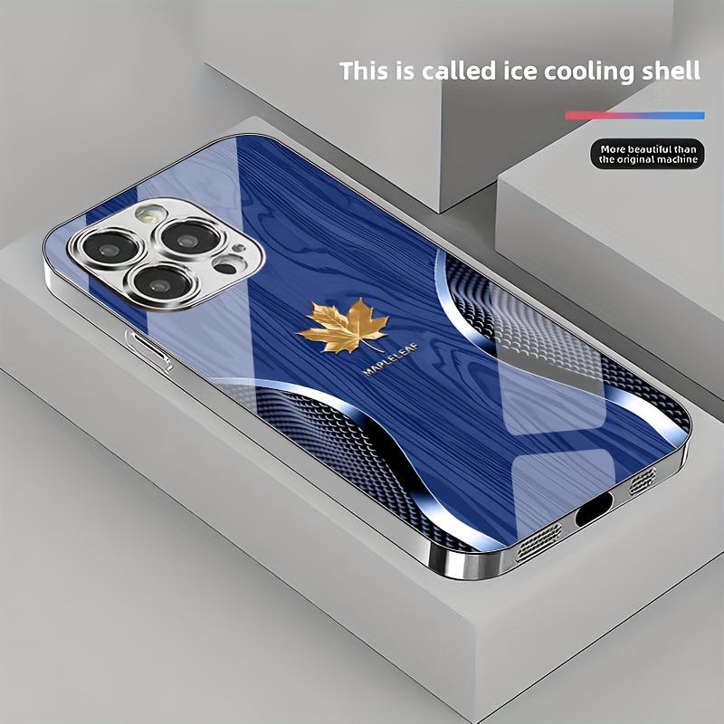 Gold Maple Leaf Wood Grain Curve Pattern Phone Case For iPhone 17 16 15 14 13 12 11 Pro Max Plus 16E 17 Air Tempered Glass Cover