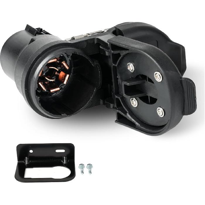 Rear Bumper Trailer Tow Hitch Wiring Connector Adapter Plug 7 Blades 4 Pin W/Bracket Fits For Ford Ram Chevrolet