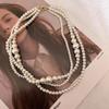 Y2K Layered Pearl Necklace for Women, Multi Layer French Retro Choker, Dainty Minimalist Stackable Pendant Chain, Daily Elegant Jewelry Gift