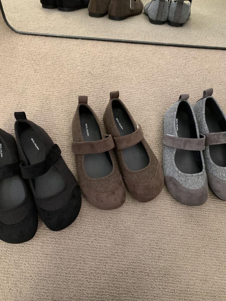 Gray Nizi round head small fragrance light mouth flat-soled single shoes women's 2025 autumn and winter new soft-soled skirt Mary Jane shoes