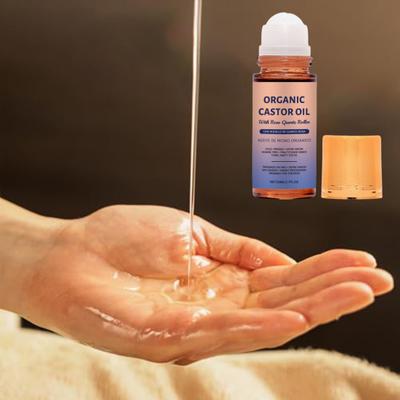 Olio di Ricino Roll-on con Sfera Massaggiante in Quarzo Rosa, 50ml Olio Naturale per Cura di Capelli e Corpo per Ciglia, Crescita dei Capelli & Sopracciglia, Olio Nutriente per il Cuoio Capelluto