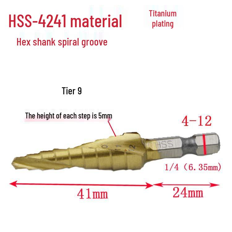 Titanium-Plated Spiral Groove Step Drill Bit Set (4-32mm, 4-20mm, 4-12mm) - Hex Shank Hole Expander