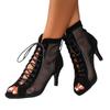Large size women's shoes new fashion stilettos mesh hollow sexy sandals fashion lace-up cloth surface