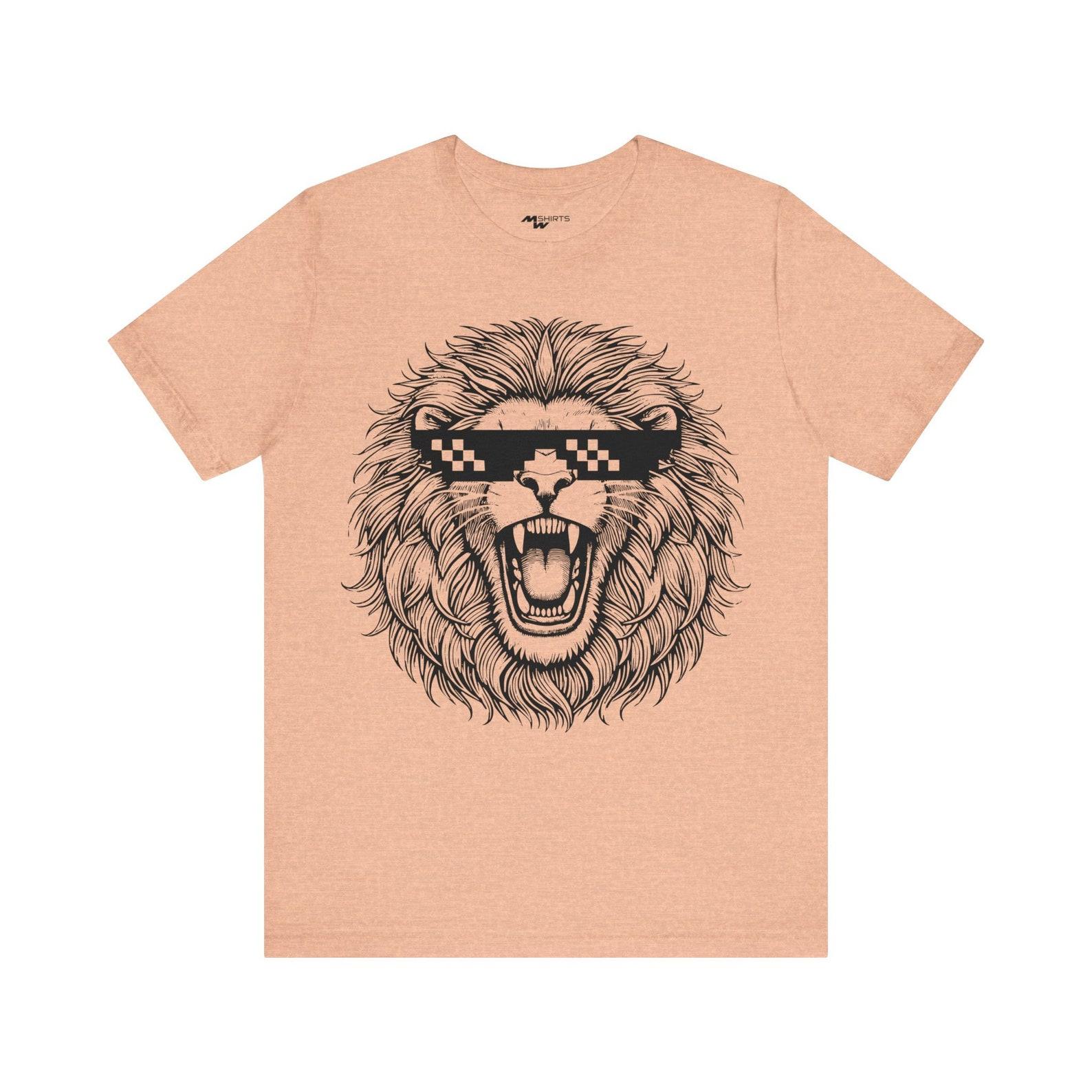 Roaring Lion Head T-Shirt: Vintage Engraving, Thug Life Sunglasses S