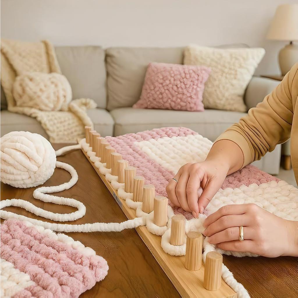 Nowy Zestaw Krosna do Koców Chunky Drewniane Krosno Tkackie Narzędzie Rękodzielnicze DIY Duża Maszyna do Robienia na Drutach Włóczki dla Początkujących Dorosłych Dzieci Ręcznie Robione