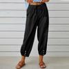 2023 Women's High-Waist Cotton Linen Wide-Leg Pants with Button Detail