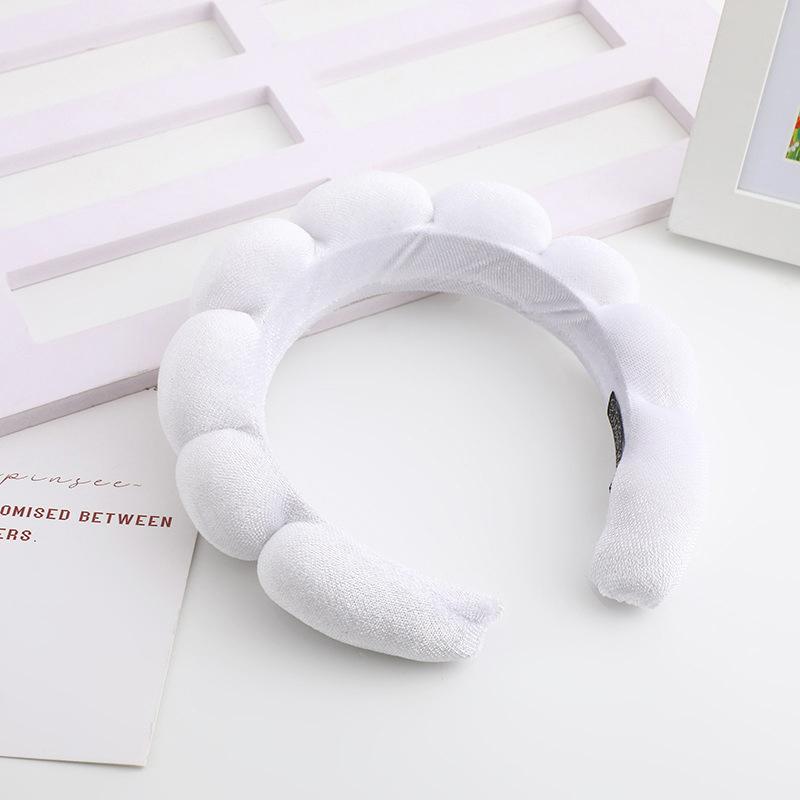 Solid Color Cloud Sponge Headband Washing Scrunchies Puffy Headband Washing Face Makeup Shower Skincare Hair Band