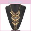 Vintage Coin Tassel Pendant Necklace With Multilayer Chain For Boho Style Women