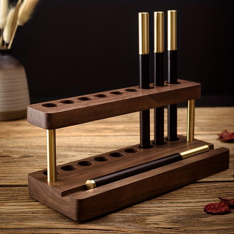 Walnut Wood Multifunction Desk Organizer Pen Holder Phone Stand Storage Solution for Office and School