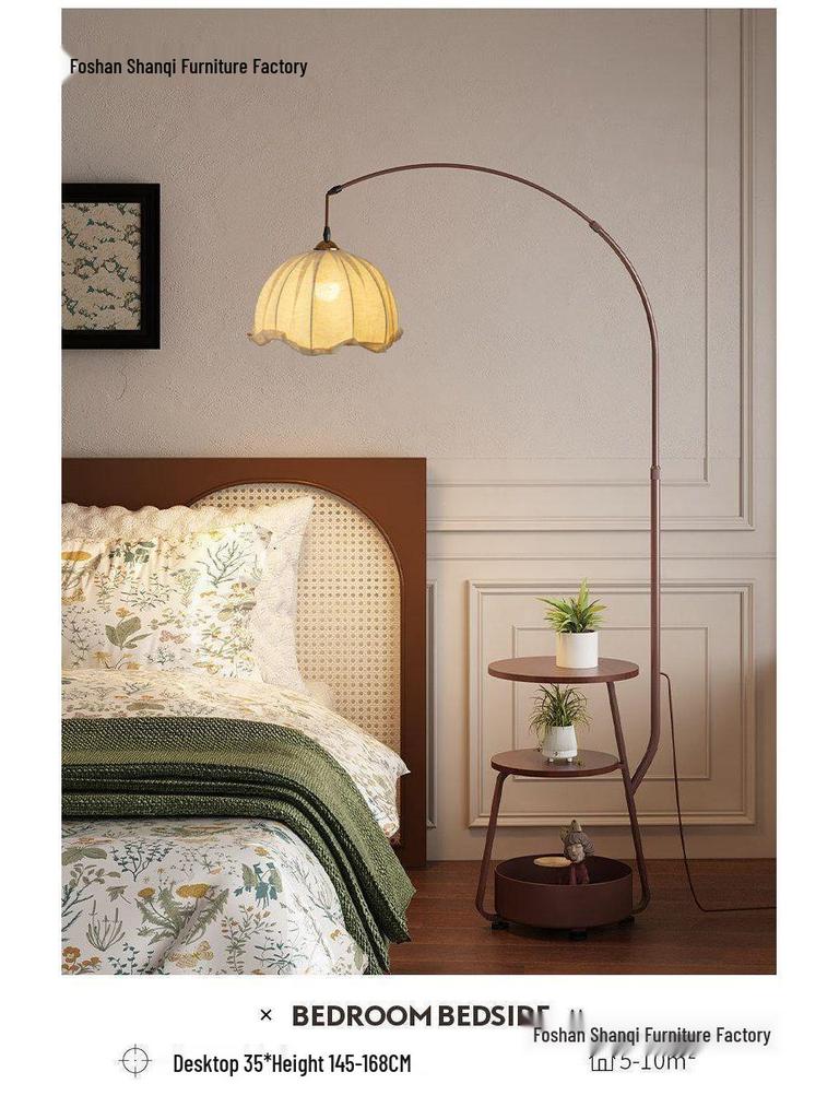 Antique-Style Floor Lamp with Integrated Coffee Table and Storage Rack