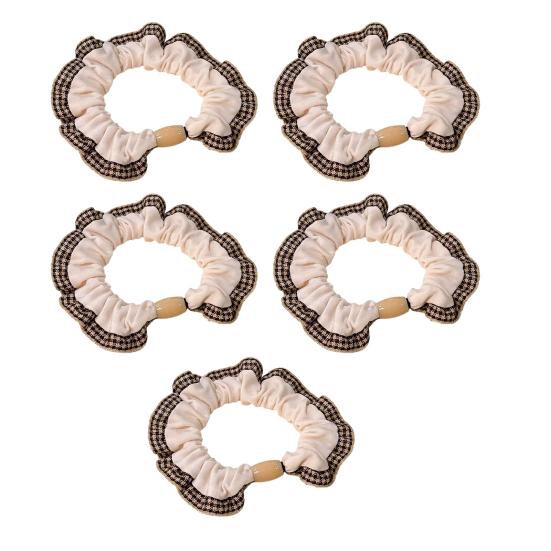 5Pcs Hair Ties High Elasticity Double-Layer Plaid Lace Seaming Hair Ropes Retro French Style Soft Fabric Hair Accessories
