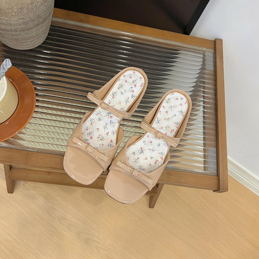 Small Inner Height Increase Women's Shoes French Beautiful Floral Bow Open-toed Cool Slippers Outer Wear Spring and Summer Skirt