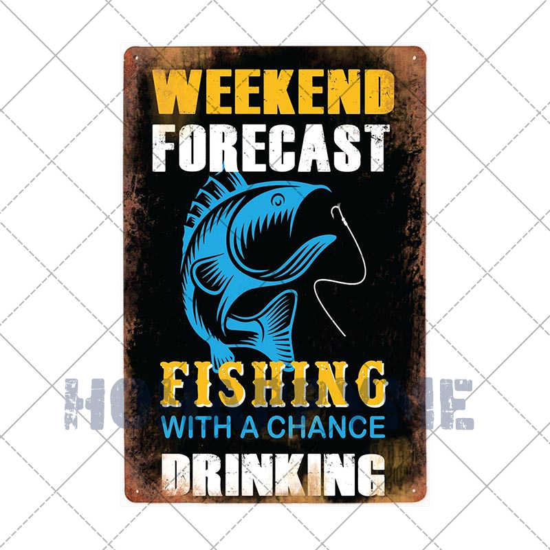 Fish Vintage Posters Sign Metal Plates Fisherman Fishing Solves Rules Classic Salmon Plaques Home Decoration Accessories 20X30CM