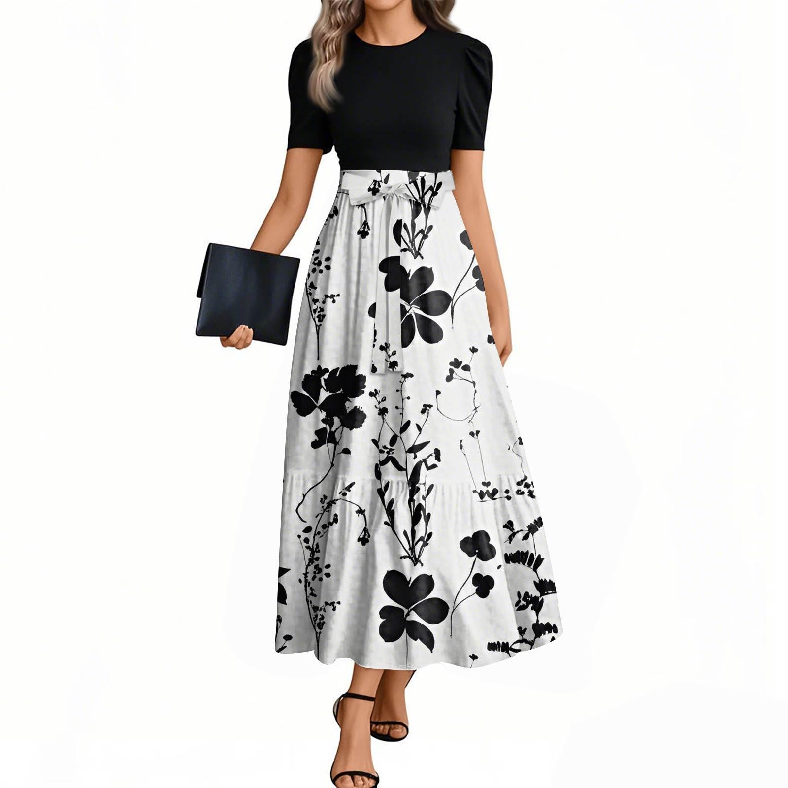 

Женские модные повседневные платья с поясом, короткими рукавами и круглым вырезом, с принтом, элегантные, темпераментные S светло-серый