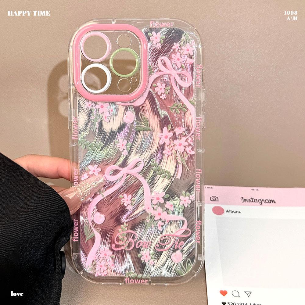New Model Suitable for Iphone16promax Fine Hole Round Edge Feather Yarn Protective Case Apple 15 Bow 14 Mobile Phone Case