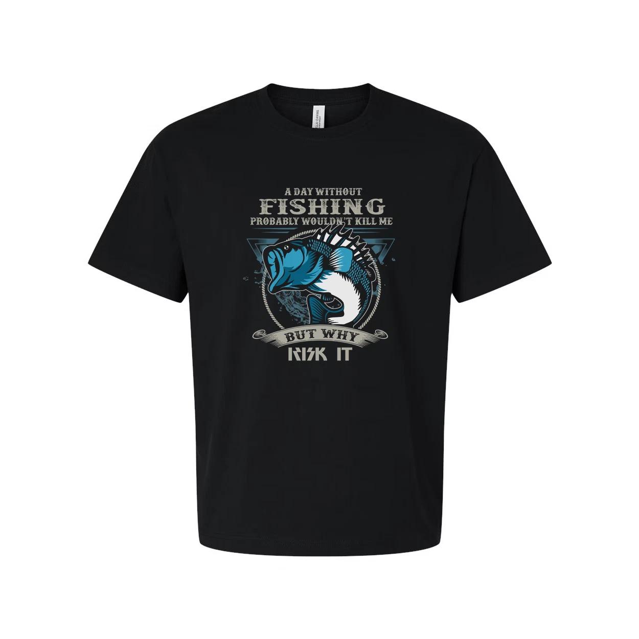 

Unisex Fishing Graphic T Shirt With Large Blue Bass Illustration And Classic Fis 2XL