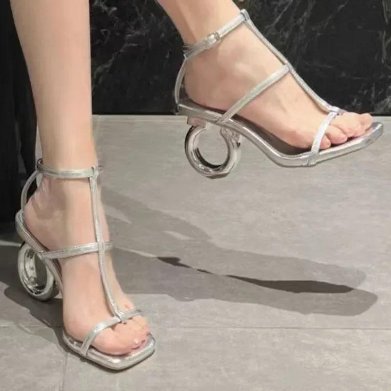 Square Toe Open Toe Alien Heel Temperament High Heels Women's Shoes Summer New High Quality Open Toe Sandals