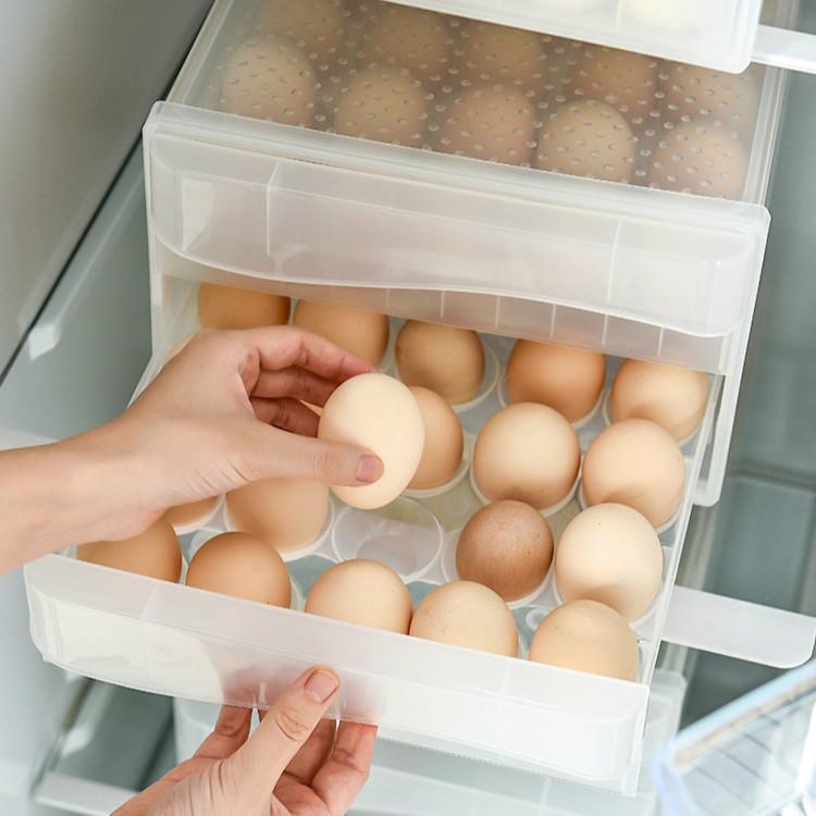 Double-Layer 60 Grids Egg Storage Box Transparent Drawer Type Transparent Egg Container for Refrigerator Arrange Kitchen