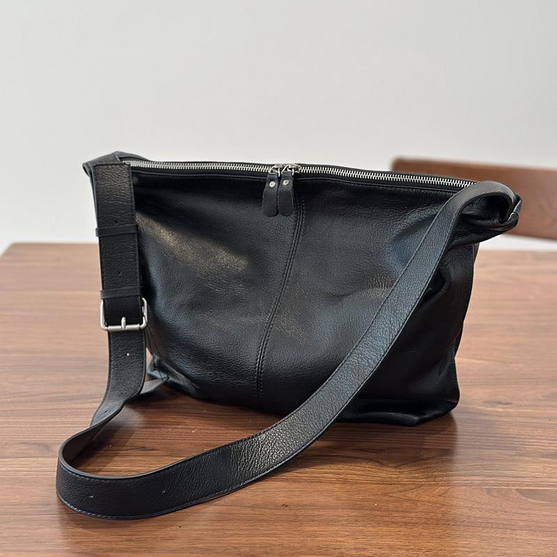 

Johnature Lightweight Retro Shoulder Bag Genuine Leather Large Capacity Soft Cowhide Wide Shoulder Strap Crossbody Bag