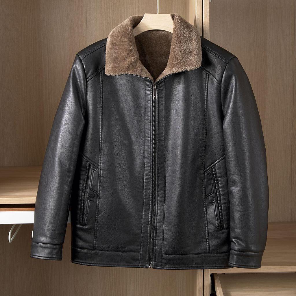 Men's Leather Jacket for Winter and Autumn - Thick Velvet Lining, Casual & Warm 