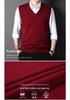 Men's Autumn/Winter V-Neck Wool Knit Vest - Solid Color Sleeveless Knitwear for Middle-Aged Men