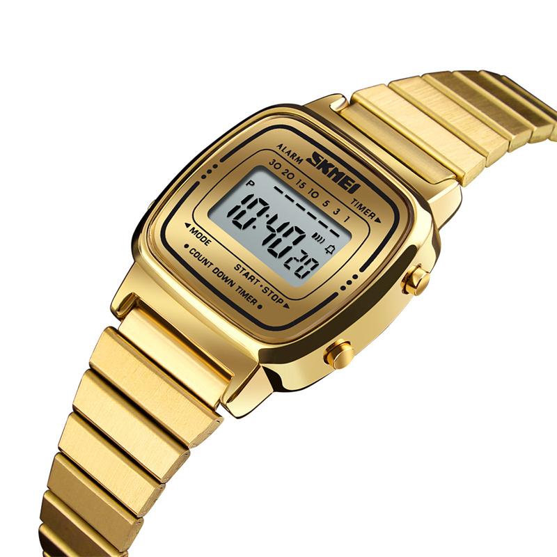 Skmei Women Bracelet Dress Watches Luxury Brand Stainless Steel Strap Fashion Waterproof Digital Chronograph Wristwatch