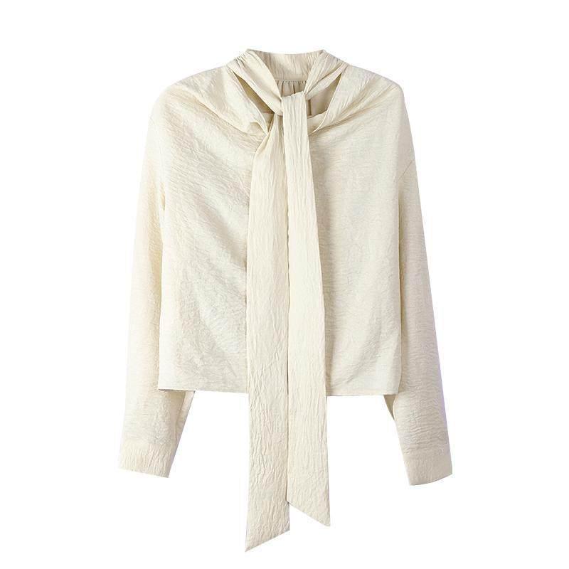 Damen Off-White Slim-Fit Langarmhemd mit fließendem Kragen - Vielseitiges Design für Herbst/Winter 2025