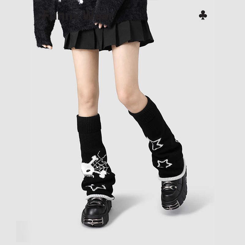 Knit Skull Lace-Up Wide Flare Leg Warmers for Women
