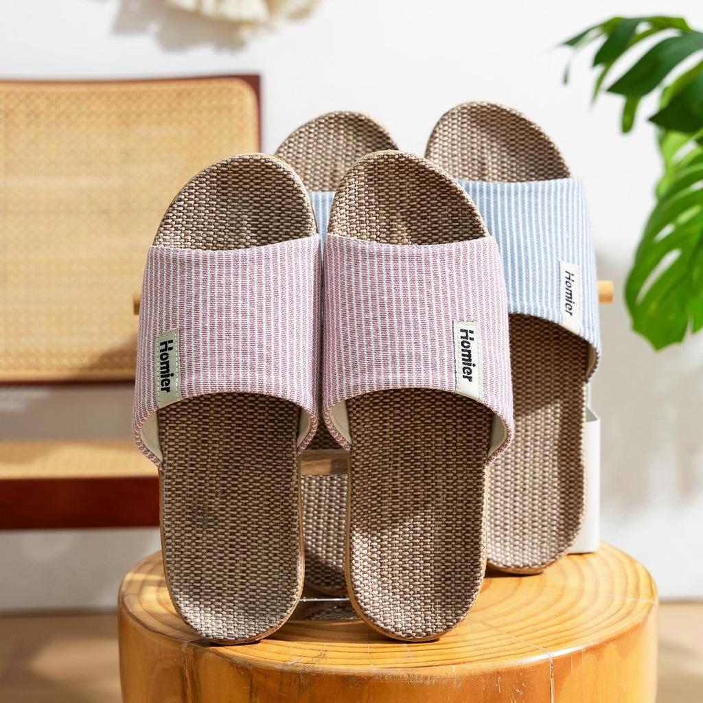 Jie Liya Linen Non-Slip Slippers - Unisex, Plus Size, Silent, Indoor/Office, All-Season