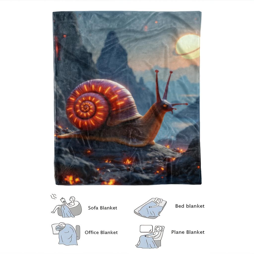 1pc Snail Sci-Fi Blanket - Glowing Orange Snail & Fiery Landscape Design, Soft Flannel-like Texture, All-Season Couch/Bedspread