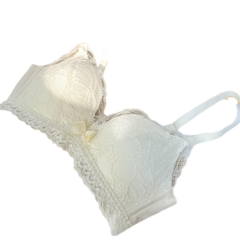 French Lace Gather and Show Large Underwear Women's No Steel Ring Adjustment Type Sexy Pull-up Support Collection Breast Bra Set