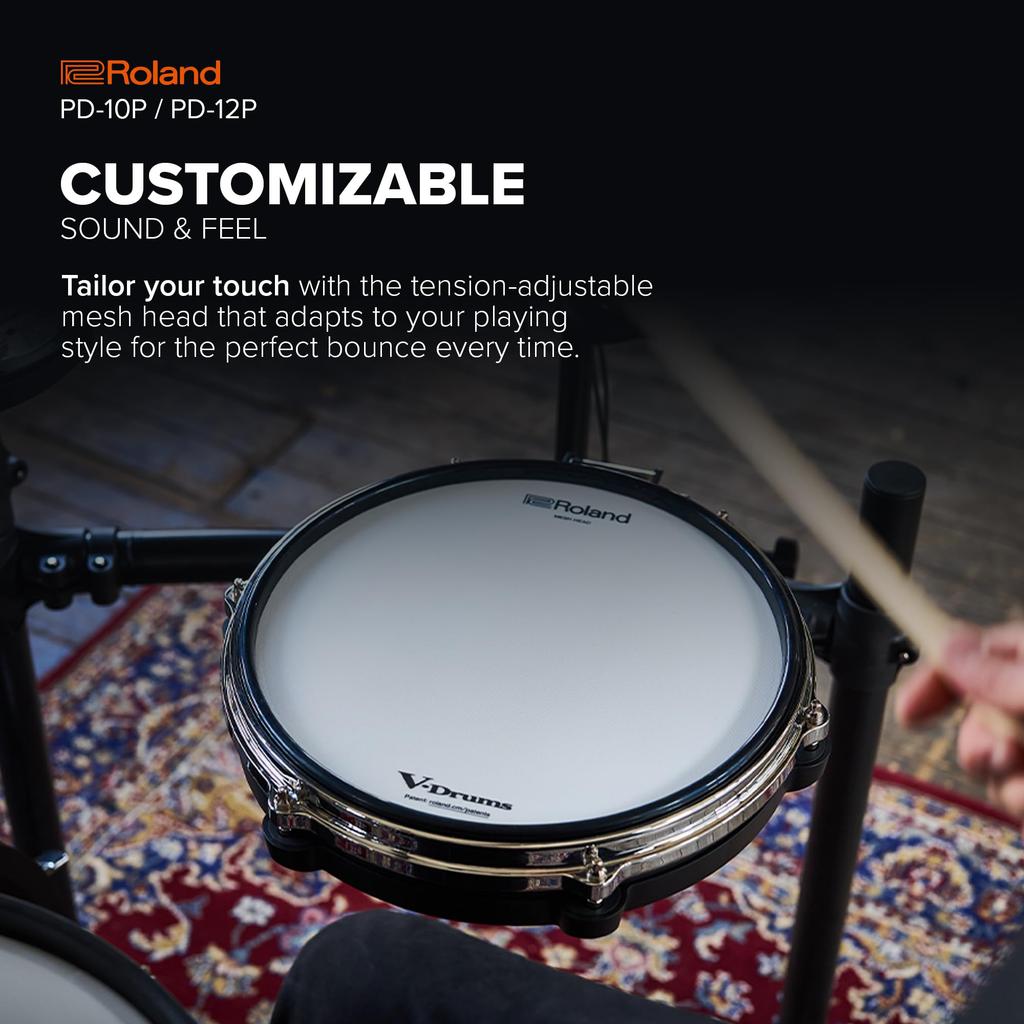 Roland Cm Premium Feel and Enhanced Playability Triple Piezo Sensor Hard Rubber Rim Improved Hoop Design Compatible with a Wide Range of Roland PD-12P