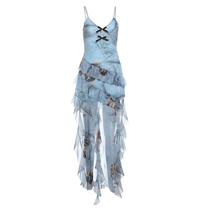 

2025 Cross-Border European and American Style Spring New Women s Fashion Solid Color Slim Fit High-Waisted V-Neck Sleeveless Dress Blue S