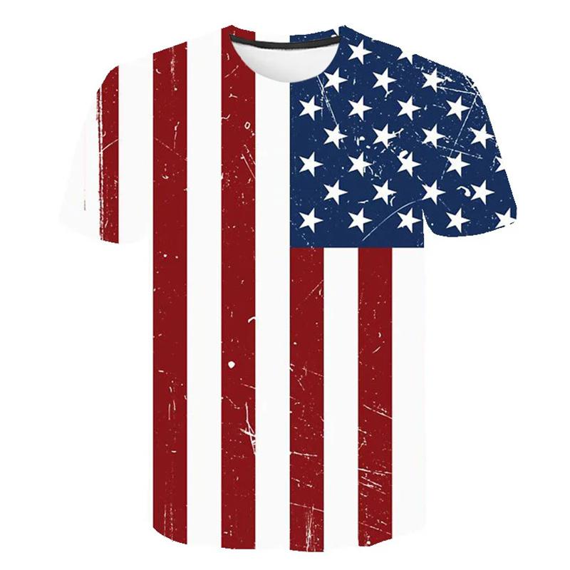 Stripe and Star Pattern 3D Printed T-shirt Eagle American Flag Summer Men's Short Sleeved Top Casual and Comfortable Sports O-neck Clothing