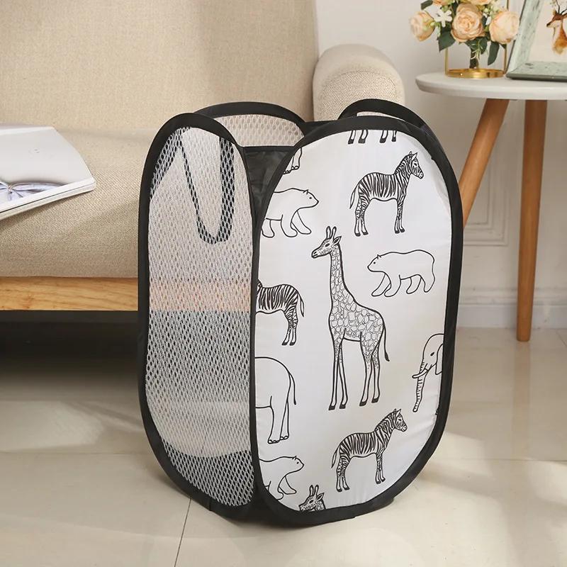 

30x30CM Mesh Folding Laundry Organizer Basket Foldable Dirty Clothes Basket Bathroom Storage Bag Household Frame Bucket чёрный