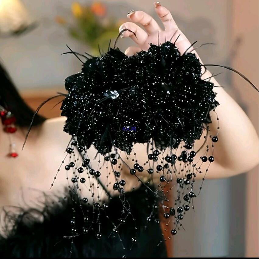 Large Bright Silk Flower & Feather Bead Tassel Hair Clip for Women's Updo